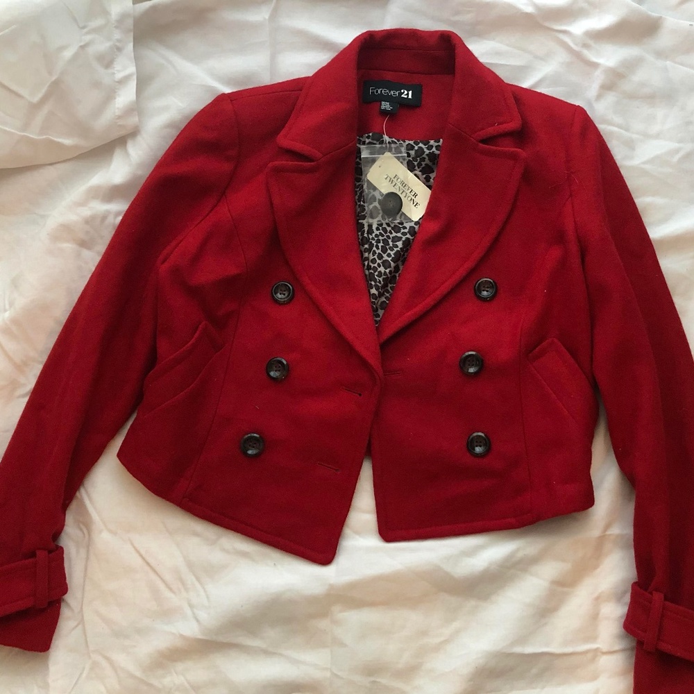 RED Forever 21 Cropped Pea Coat Sz M